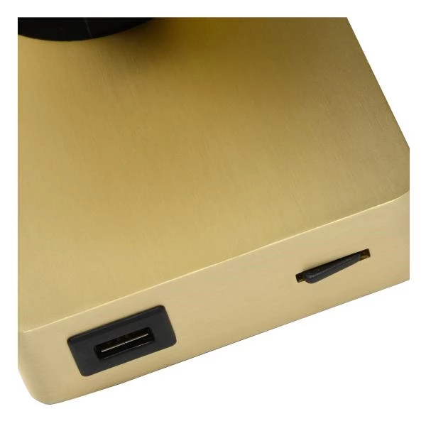 Lucide NIGEL - Lampe de chevet / Applique mural - LED Dim to warm - GU10 - 1x5W 2200K/3000K - Point de rechargement USB - Or Mat / Laiton - détail 2